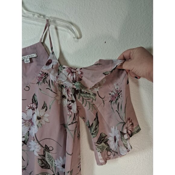 Haute Monde Blouse Business Casual Floral Boho Cottage Cold Shoulder Pink Large - Picture 2 of 10